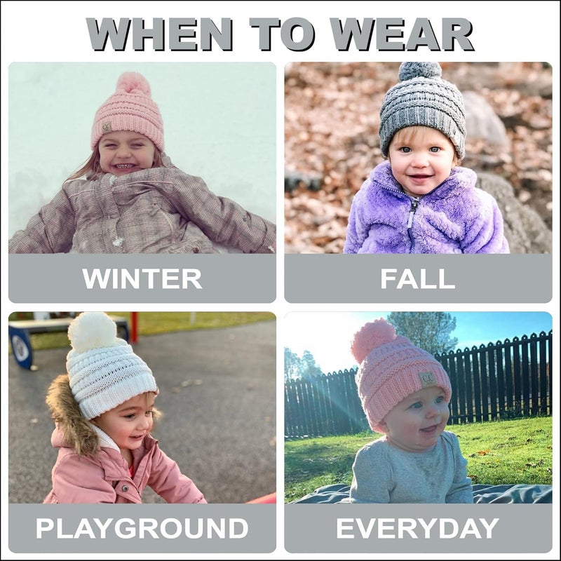 Funky Junque Toddler Pom Beanie – Kids Winter Hat for Ages 1–4, Baby Boy & Girl Knit Beanies, Warm Cozy Knit Snow Hats - Image 3